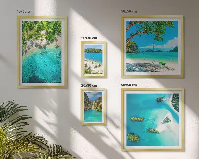 Pared galería de arte playas tropicales y aguas paradisíacas
