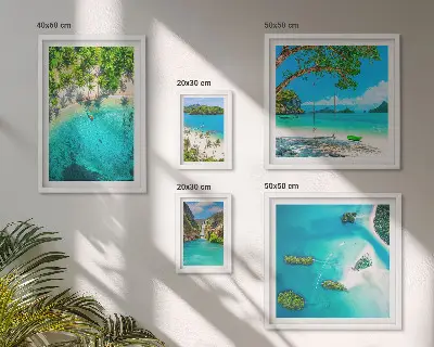 Pared galería de arte playas tropicales y aguas paradisíacas