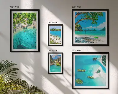 Pared galería de arte playas tropicales y aguas paradisíacas