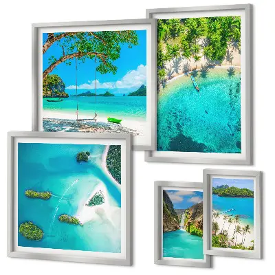 Pared galería de arte playas tropicales y aguas paradisíacas