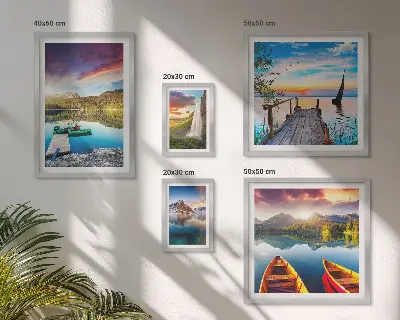 Set de 5 cuadros para salón con paisajes de cascadas y lagos