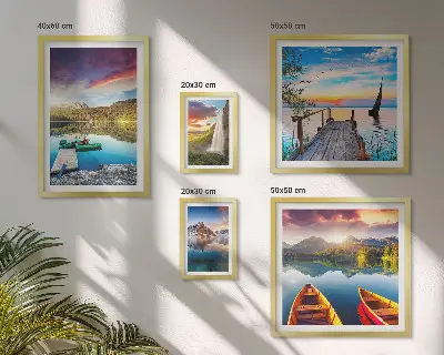 Set de 5 cuadros para salón con paisajes de cascadas y lagos