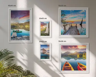 Set de 5 cuadros para salón con paisajes de cascadas y lagos