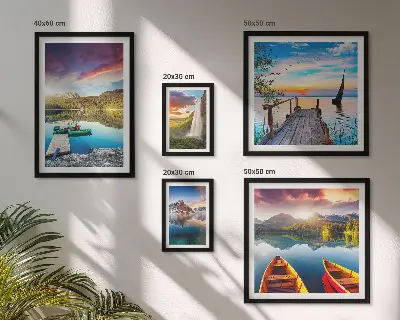 Set de 5 cuadros para salón con paisajes de cascadas y lagos
