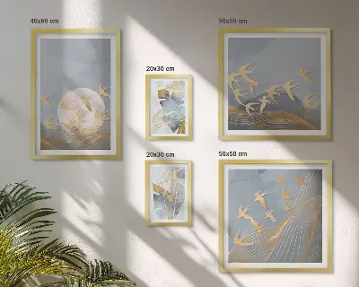 Pared galería de arte pájaros elegantes con hojas grises