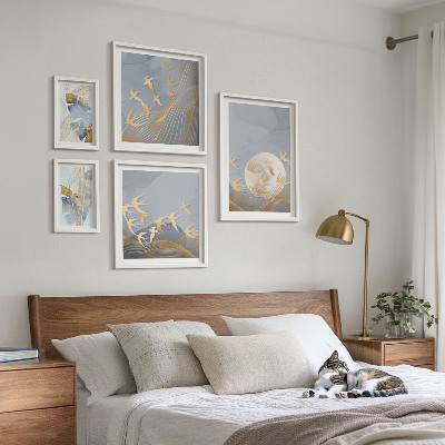 Pared galería de arte Pájaros elegantes hojas grises