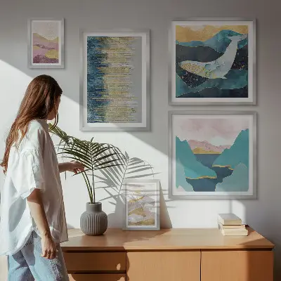 Cuadro de galería de arte diseño de montañas abstractas en estilo marino moderno