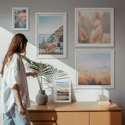 Conjunto de cuadros decorativos con paisajes costeros y naturaleza