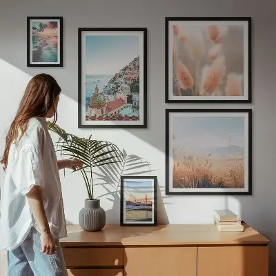 Conjunto de cuadros decorativos con paisajes costeros y naturaleza