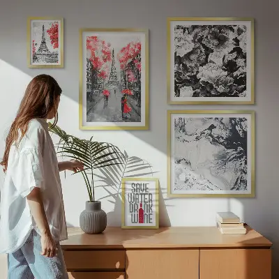 Pared galería de arte diseño de flores y estampados parisinos