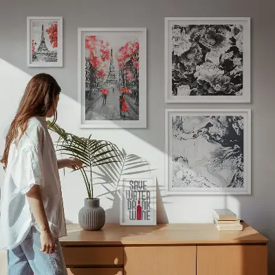 Pared galería de arte diseño de flores y estampados parisinos