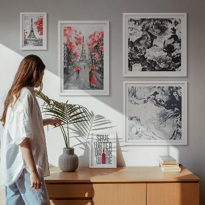 Pared galería de arte Flores y estampados parisinos