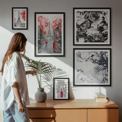 Pared galería de arte diseño de flores y estampados parisinos