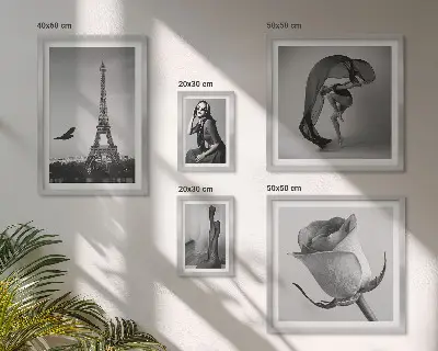 Set de 5 cuadros para salón diseño de París elegante en blanco y negro