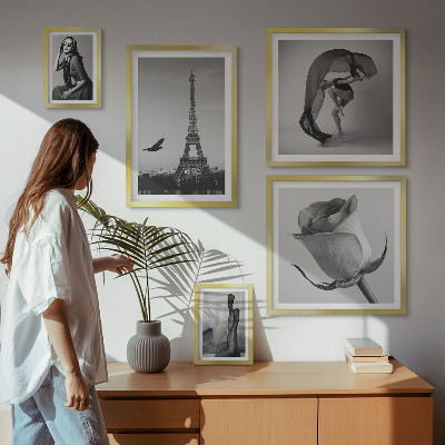 Set de 5 cuadros para salón París elegante en blanco y negro