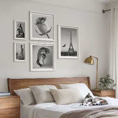 Set de 5 cuadros para salón París elegante en blanco y negro
