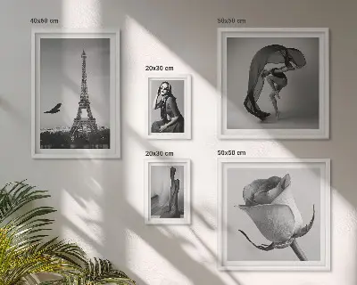 Set de 5 cuadros para salón diseño de París elegante en blanco y negro