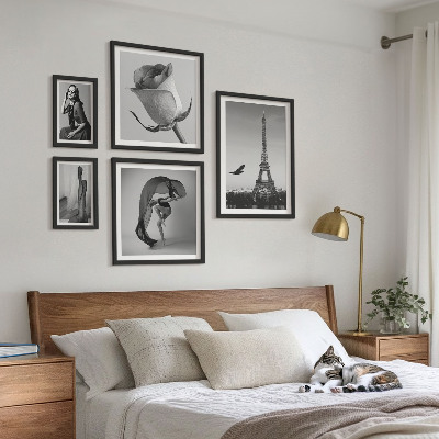 Set de 5 cuadros para salón París elegante en blanco y negro