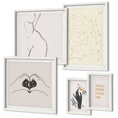 Set de 5 cuadros para salón motivos espaciales minimalistas