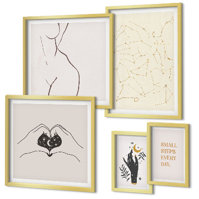 Set de 5 cuadros para salón motivos espaciales minimalistas