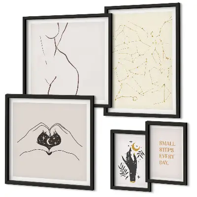 Set de 5 cuadros para salón con motivos espaciales minimalistas