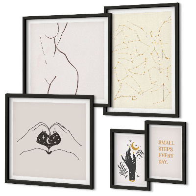 Set de 5 cuadros para salón motivos espaciales minimalistas