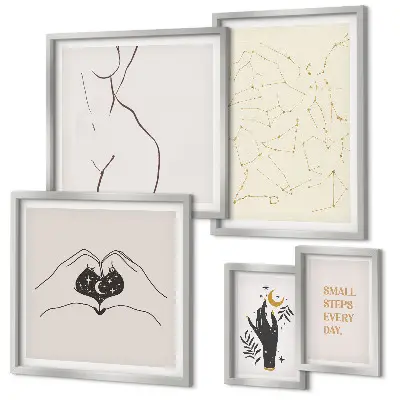 Set de 5 cuadros para salón con motivos espaciales minimalistas