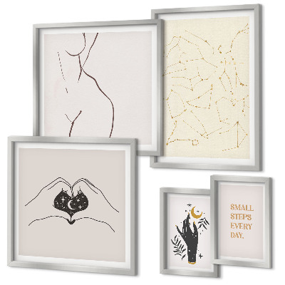 Set de 5 cuadros para salón motivos espaciales minimalistas
