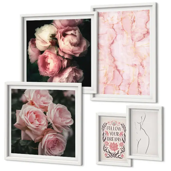 Conjunto de cuadros decorativos diseño de flores rosas estilo boho