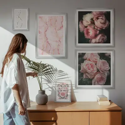 Conjunto de cuadros decorativos diseño de flores rosas estilo boho