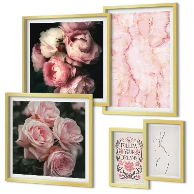 Conjunto de cuadros decorativos diseño de flores rosas estilo boho