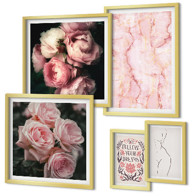Conjunto de cuadros decorativos Flores rosas estilo boho
