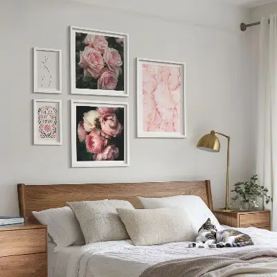 Conjunto de cuadros decorativos diseño de flores rosas estilo boho