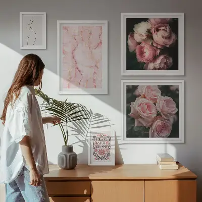 Conjunto de cuadros decorativos diseño de flores rosas estilo boho