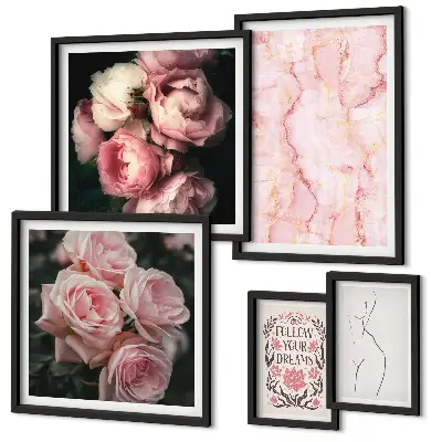 Conjunto de cuadros decorativos diseño de flores rosas estilo boho