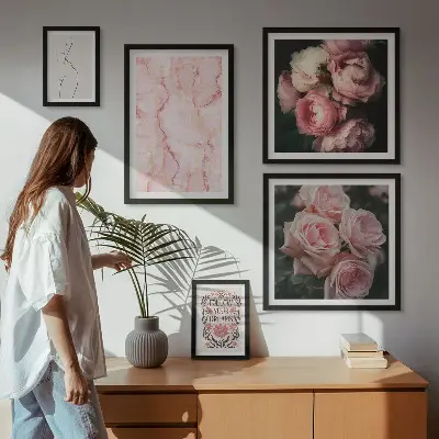 Conjunto de cuadros decorativos diseño de flores rosas estilo boho