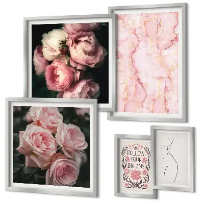 Conjunto de cuadros decorativos diseño de flores rosas estilo boho