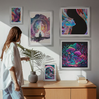 Set de 5 cuadros para salón Inspiraciones cósmicas surrealismo