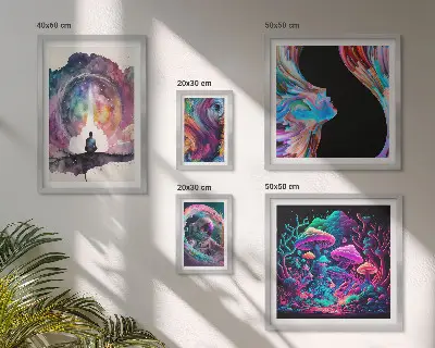 Set de 5 cuadros para salón con diseño de inspiraciones cósmicas surrealistas
