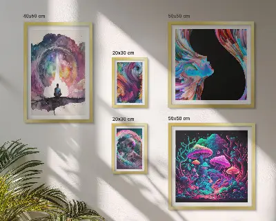 Set de 5 cuadros para salón con diseño de inspiraciones cósmicas surrealistas