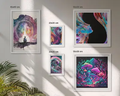 Set de 5 cuadros para salón con diseño de inspiraciones cósmicas surrealistas
