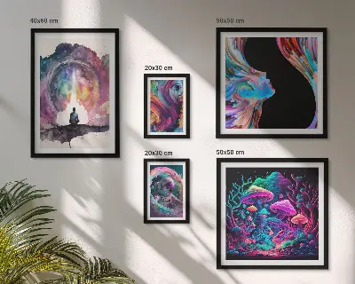 Set de 5 cuadros para salón con diseño de inspiraciones cósmicas surrealistas