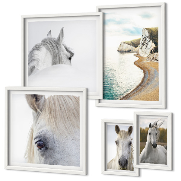 Set de 5 cuadros para salón Caballos playa naturaleza minimalismo