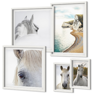 Set de 5 cuadros para salón Caballos playa naturaleza minimalismo
