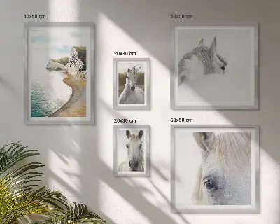 Set de 5 cuadros para salón con diseño de caballos en la playa y estilo minimalista