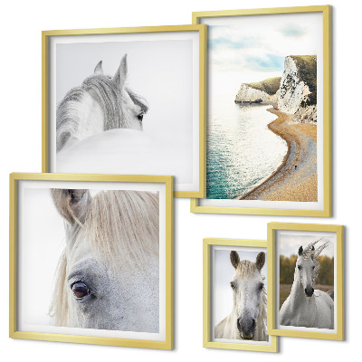 Set de 5 cuadros para salón Caballos playa naturaleza minimalismo