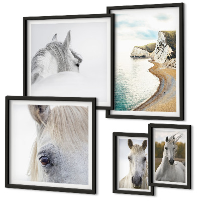 Set de 5 cuadros para salón Caballos playa naturaleza minimalismo