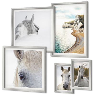 Set de 5 cuadros para salón Caballos playa naturaleza minimalismo