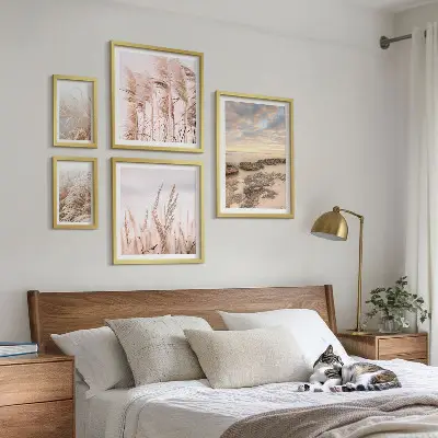 Set de 5 cuadros para salón con diseño de paisajes costeros al sol