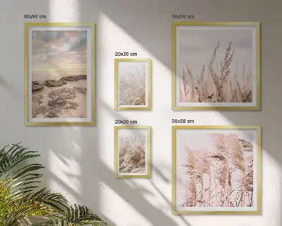 Set de 5 cuadros para salón con diseño de paisajes costeros al sol